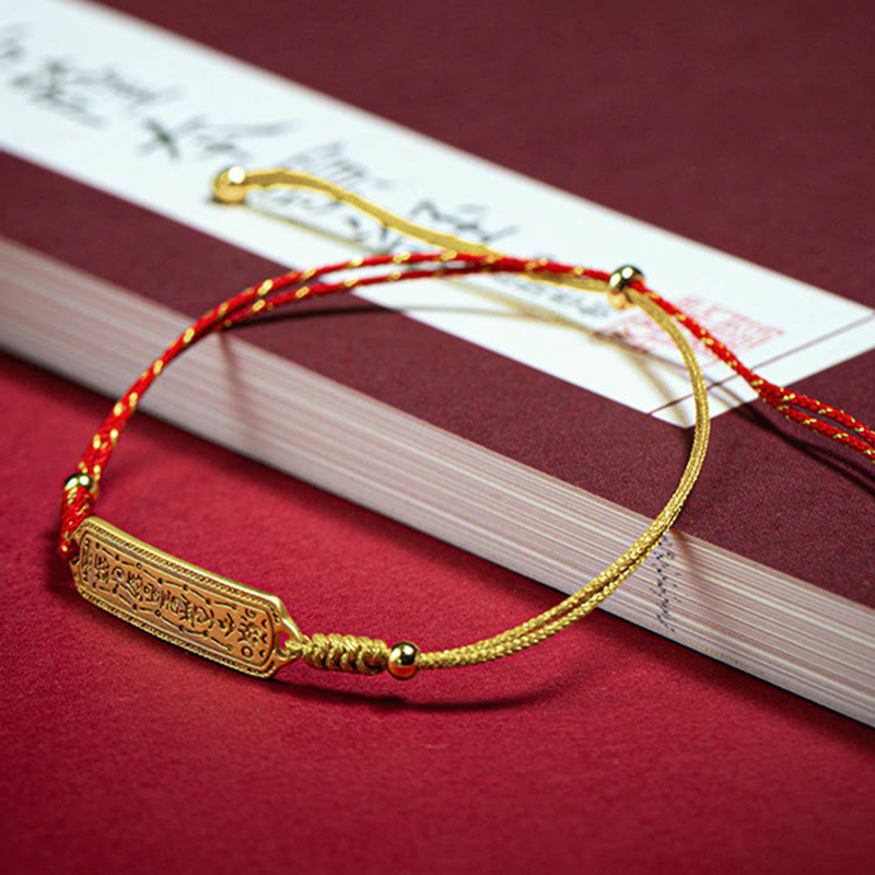 Fortune Jewel 14K Gold-plated Copper Amulet Protection Red Golden Rope Bracelet