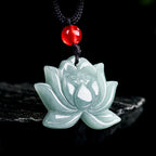 Fortune Jewel Lotus Flower Pattern Carved Jade Prosperity Necklace Pendant
