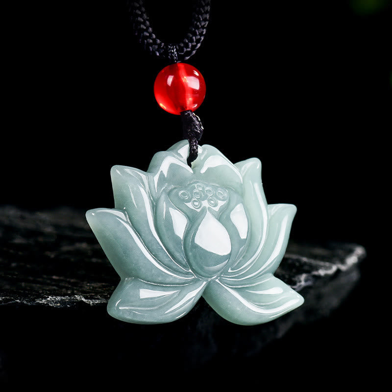 Fortune Jewel Lotus Flower Pattern Carved Jade Prosperity Necklace Pendant