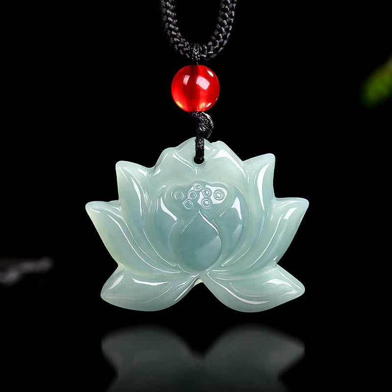 Fortune Jewel Lotus Flower Pattern Carved Jade Prosperity Necklace Pendant