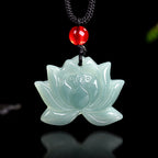 Fortune Jewel Lotus Flower Pattern Carved Jade Prosperity Necklace Pendant