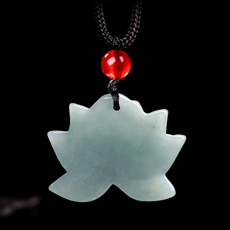 Fortune Jewel Lotus Flower Pattern Carved Jade Prosperity Necklace Pendant