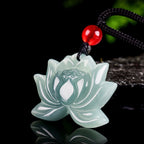 Fortune Jewel Lotus Flower Pattern Carved Jade Prosperity Necklace Pendant