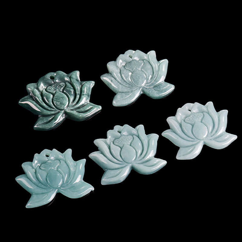 Fortune Jewel Lotus Flower Pattern Carved Jade Prosperity Necklace Pendant