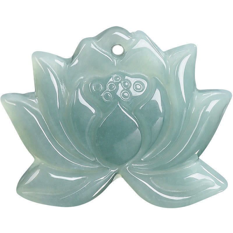 Fortune Jewel Lotus Flower Pattern Carved Jade Prosperity Necklace Pendant