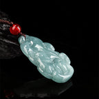 Fortune Jewel Natural Green Jade Nine Tailed Fox Fairy Prosperity Necklace Pendant