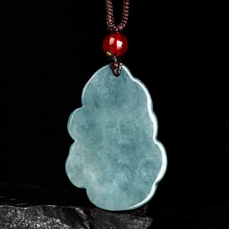 Fortune Jewel Natural Green Jade Nine Tailed Fox Fairy Prosperity Necklace Pendant