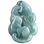 Fortune Jewel Natural Green Jade Nine Tailed Fox Fairy Prosperity Necklace Pendant