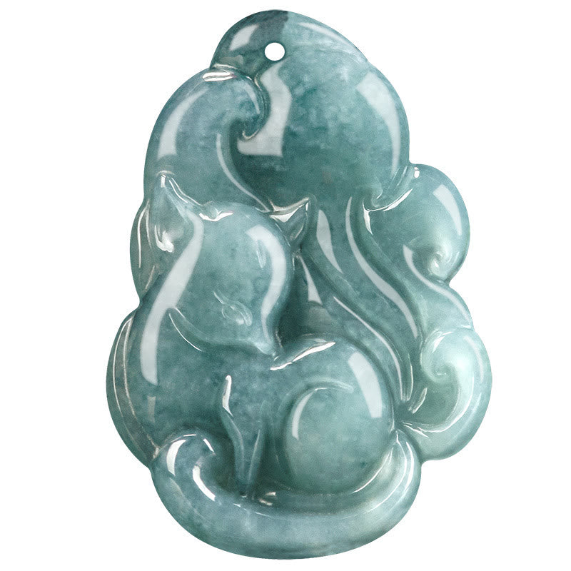 Fortune Jewel Natural Green Jade Nine Tailed Fox Fairy Prosperity Necklace Pendant