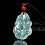 Fortune Jewel Natural Green Jade Nine Tailed Fox Fairy Prosperity Necklace Pendant
