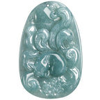 Fortune Jewel Natural Green Jade Nine Tailed Fox Flowers Luck Necklace Pendant