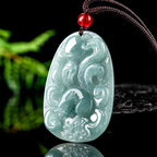 Fortune Jewel Natural Green Jade Nine Tailed Fox Flowers Luck Necklace Pendant