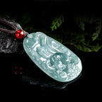 Fortune Jewel Natural Green Jade Nine Tailed Fox Flowers Luck Necklace Pendant