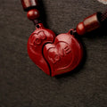 Fortune Jewel 2Pcs LOVE YOU Natural Cinnabar Love Heart String Blessing Couple Necklace Pendant