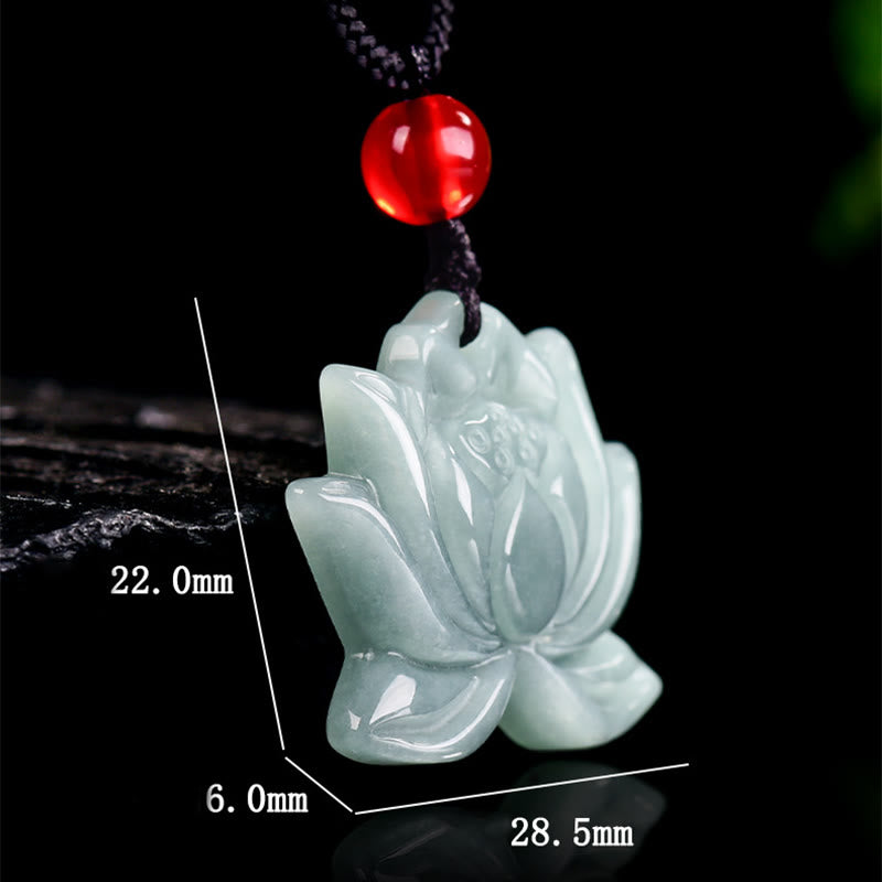 Fortune Jewel Lotus Flower Pattern Carved Jade Prosperity Necklace Pendant
