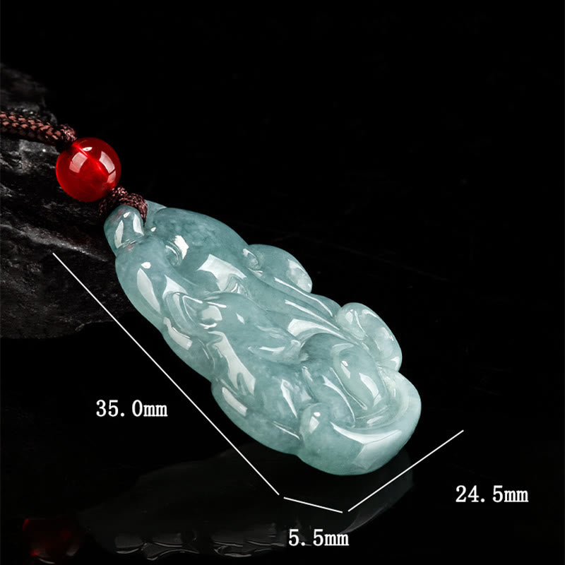 Fortune Jewel Natural Green Jade Nine Tailed Fox Fairy Prosperity Necklace Pendant