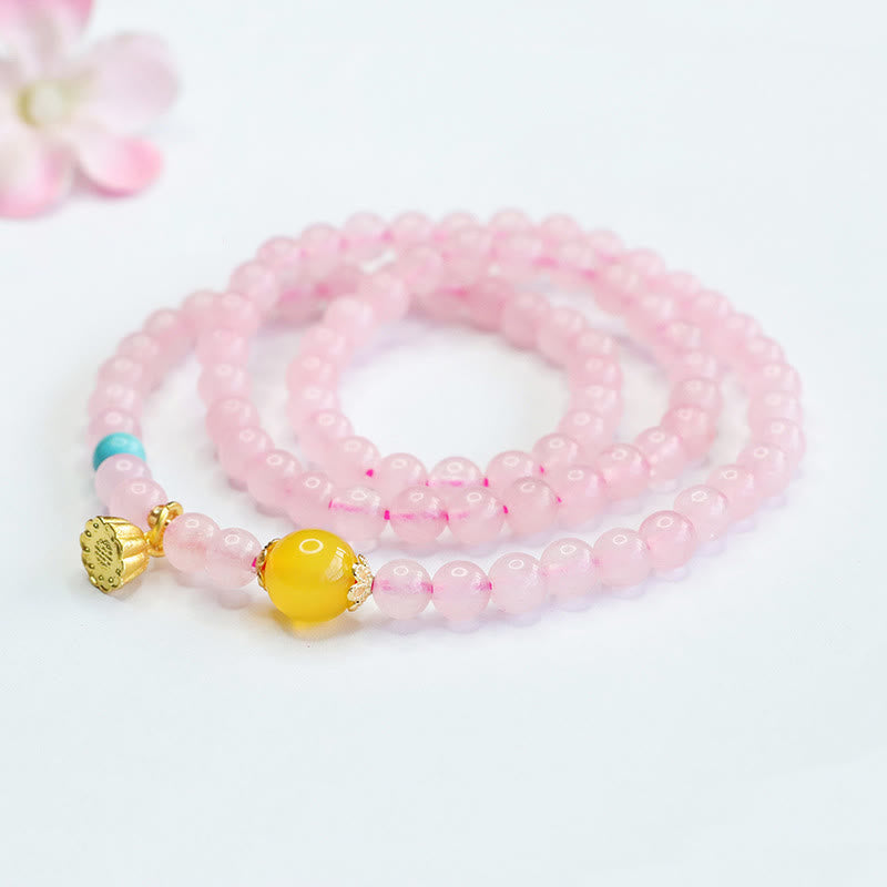 Fortune Jewel Pink Crystal Multi-Circle Yellow Chalcedony Lotus Warmth Bracelet