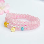 Fortune Jewel Pink Crystal Multi-Circle Yellow Chalcedony Lotus Warmth Bracelet