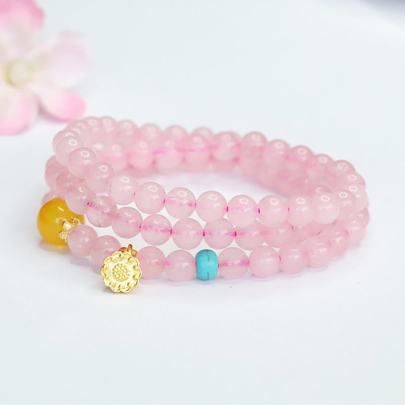 Fortune Jewel Pink Crystal Multi-Circle Yellow Chalcedony Lotus Warmth Bracelet