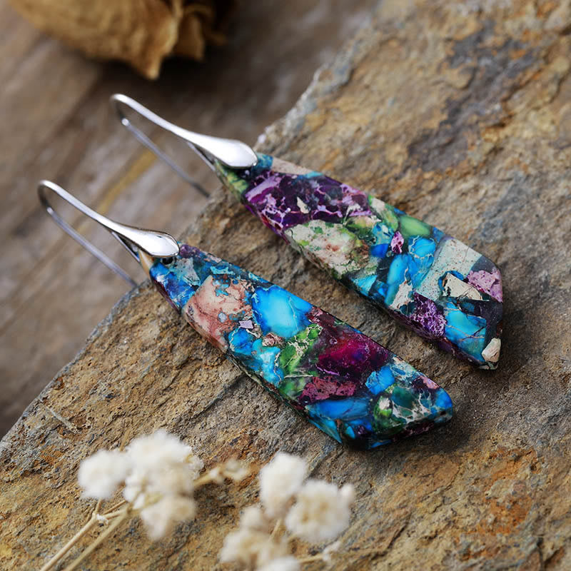 Fortune Jewel Natural Emperor Stone Geometric Crystal Anti-Stress Earrings