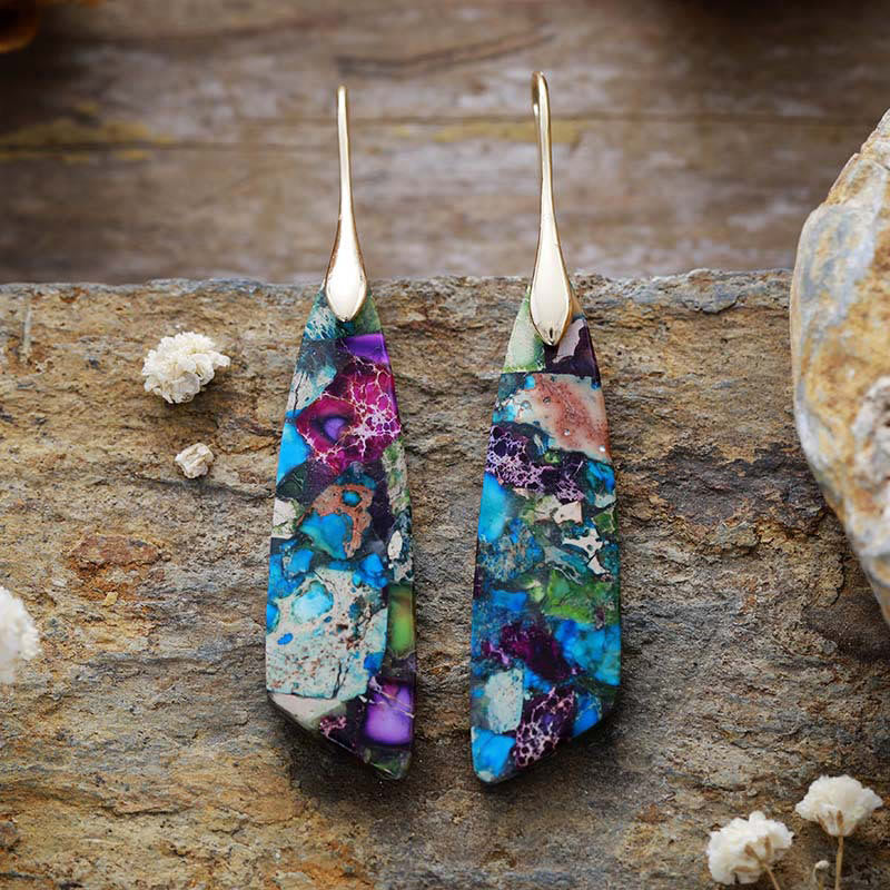 Fortune Jewel Natural Emperor Stone Geometric Crystal Anti-Stress Earrings