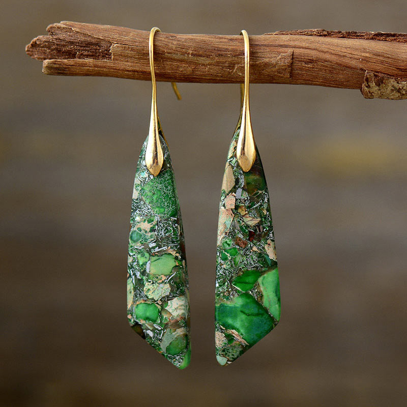 Fortune Jewel Natural Emperor Stone Geometric Crystal Anti-Stress Earrings