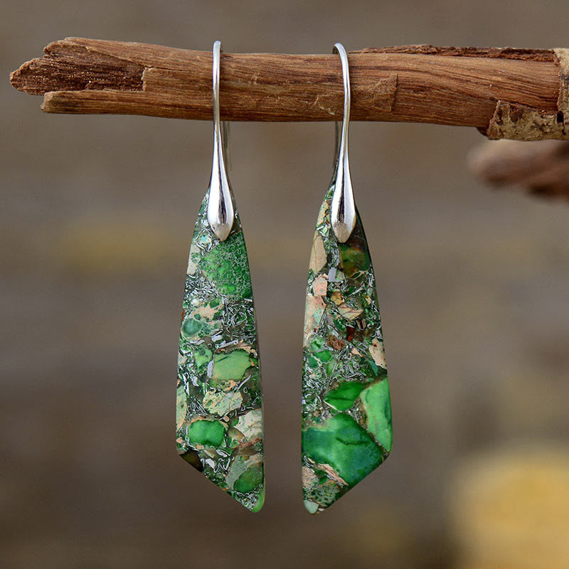 Fortune Jewel Natural Emperor Stone Geometric Crystal Anti-Stress Earrings