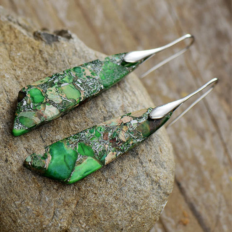 Fortune Jewel Natural Emperor Stone Geometric Crystal Anti-Stress Earrings