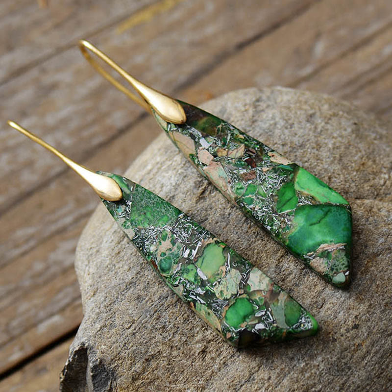 Fortune Jewel Natural Emperor Stone Geometric Crystal Anti-Stress Earrings