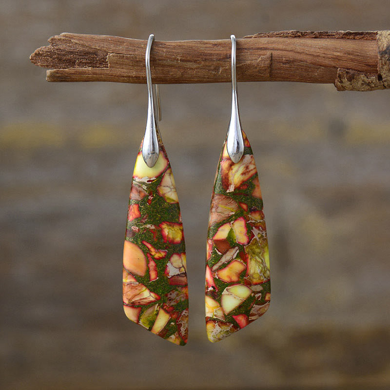 Fortune Jewel Natural Emperor Stone Geometric Crystal Anti-Stress Earrings