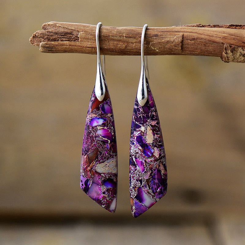 Fortune Jewel Natural Emperor Stone Geometric Crystal Anti-Stress Earrings