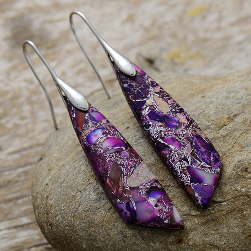 Fortune Jewel Natural Emperor Stone Geometric Crystal Anti-Stress Earrings