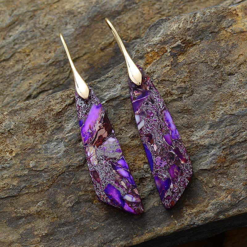 Fortune Jewel Natural Emperor Stone Geometric Crystal Anti-Stress Earrings