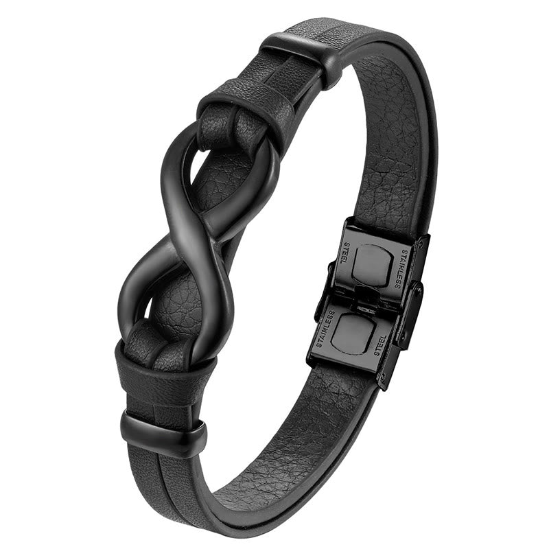 Fortune Jewel Endless Knot Titanium Steel Strengthen Leather Buckle Bracelet