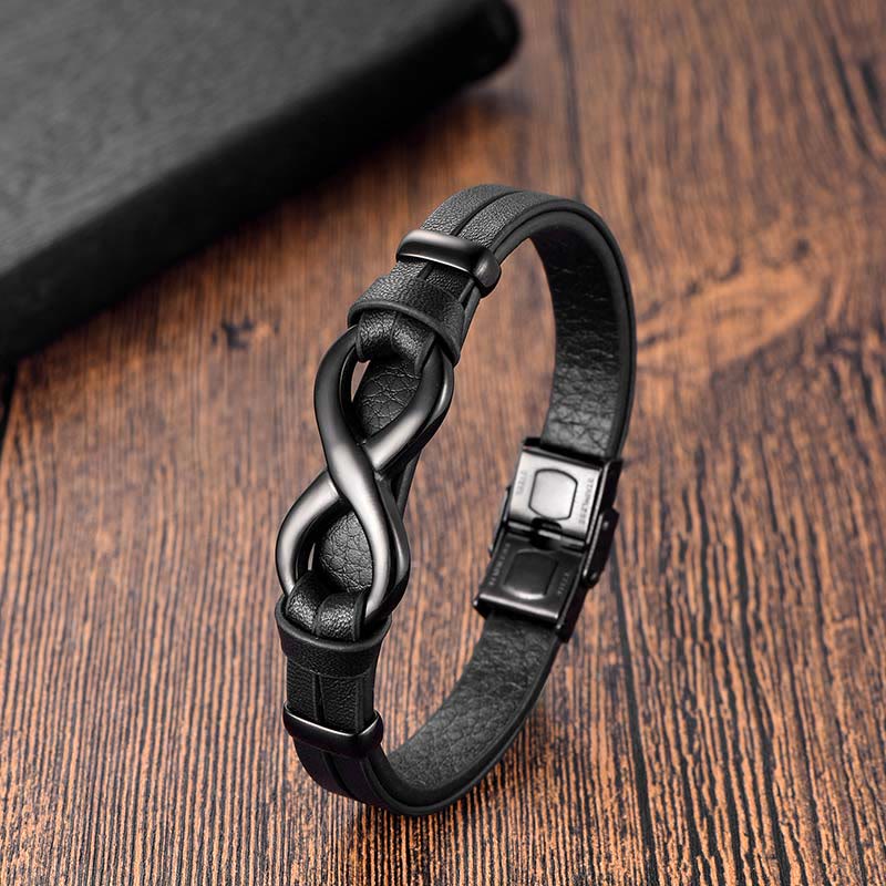 Fortune Jewel Endless Knot Titanium Steel Strengthen Leather Buckle Bracelet