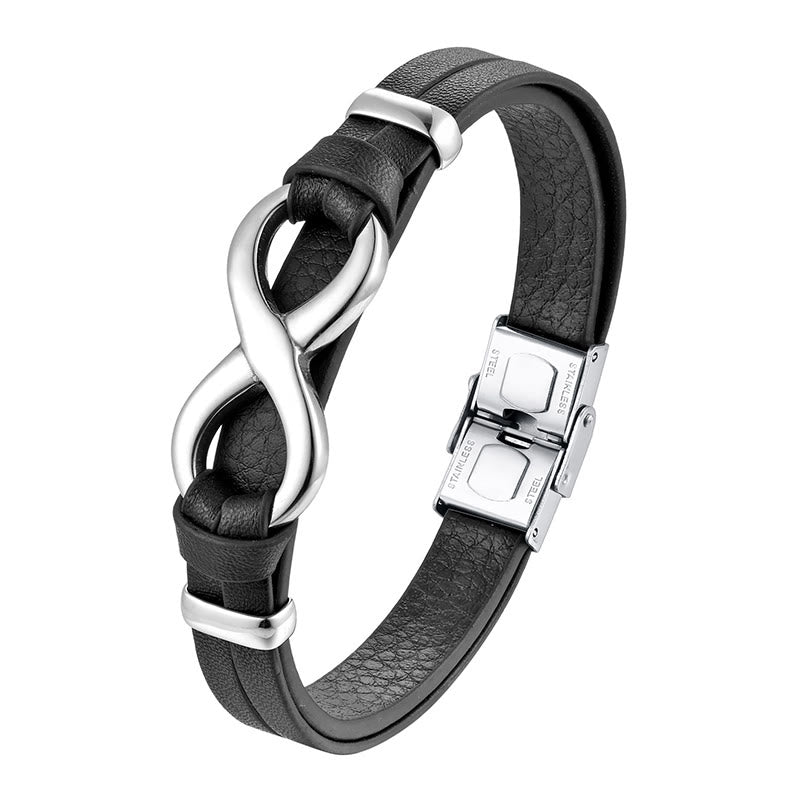 Fortune Jewel Endless Knot Titanium Steel Strengthen Leather Buckle Bracelet