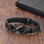 Fortune Jewel Endless Knot Titanium Steel Strengthen Leather Buckle Bracelet