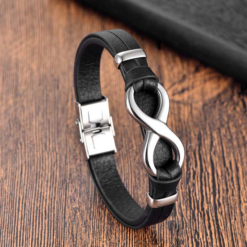 Fortune Jewel Endless Knot Titanium Steel Strengthen Leather Buckle Bracelet