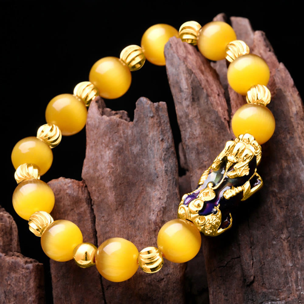 Fortune Jewel Cat Eye Color Change PiXiu Support Bracelet