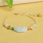 Fortune Jewel Natural Jade PiXiu Carved Copper Coin Luck Chain Bracelet