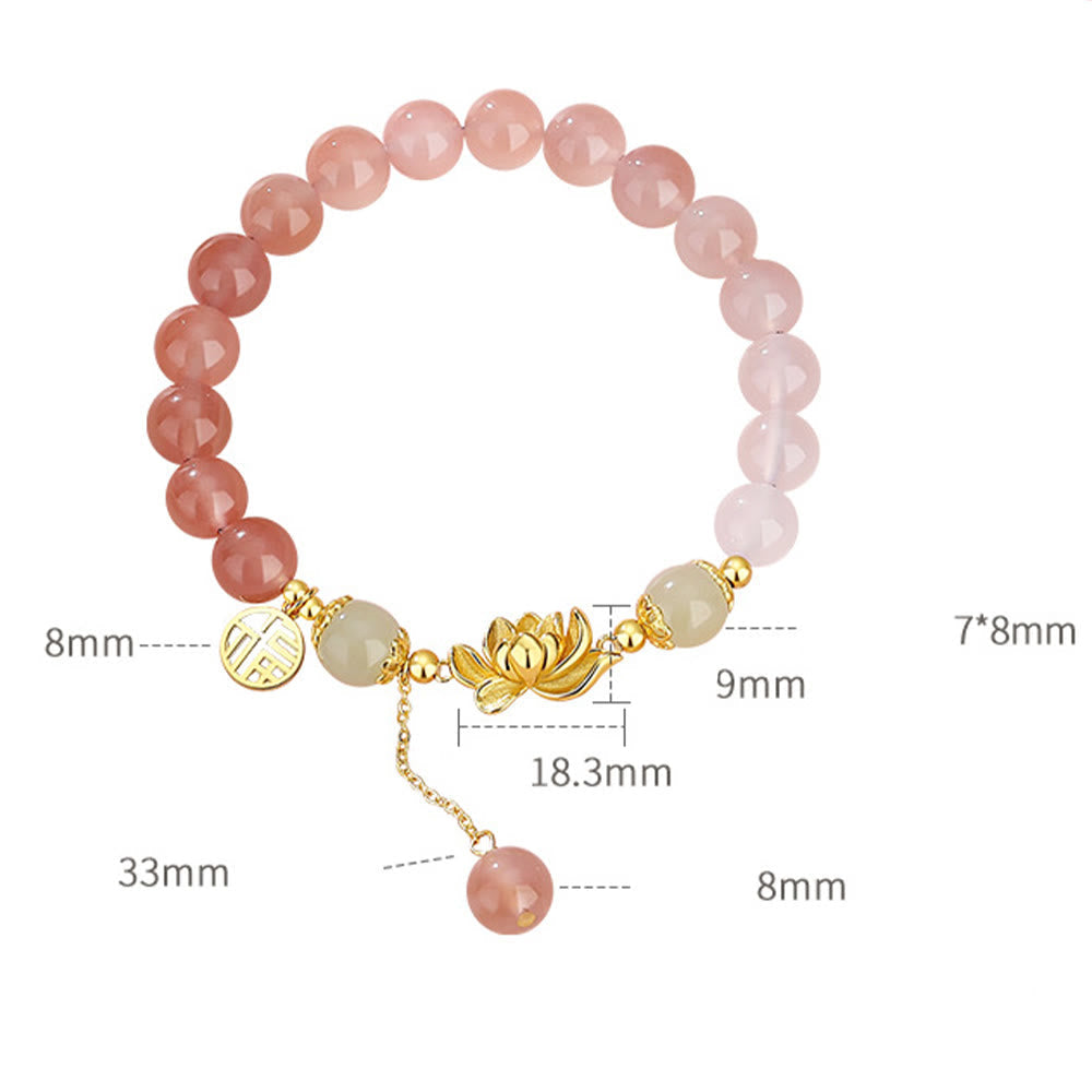 Fortune Jewel 925 Sterling Silver Natural Gradient Agate Hetian Jade Lotus Fu Character Enlightenment Bracelet