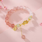 Fortune Jewel 925 Sterling Silver Natural Gradient Agate Hetian Jade Lotus Fu Character Enlightenment Bracelet