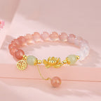 Fortune Jewel 925 Sterling Silver Natural Gradient Agate Hetian Jade Lotus Fu Character Enlightenment Bracelet