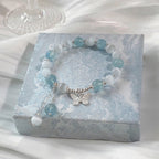 Fortune Jewel Cat's Eye Aquamarine Butterfly Charm Support Bracelet