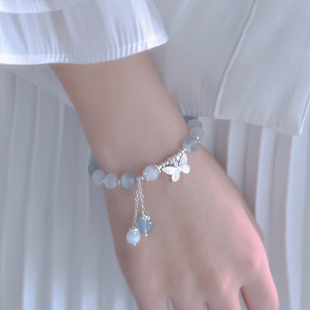 Fortune Jewel Cat's Eye Aquamarine Butterfly Charm Support Bracelet