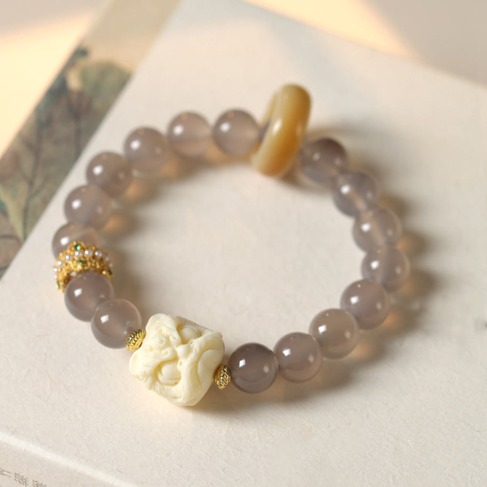 Fortune Jewel Amber Gray Agate Ivory Fruit Confidence Bracelet