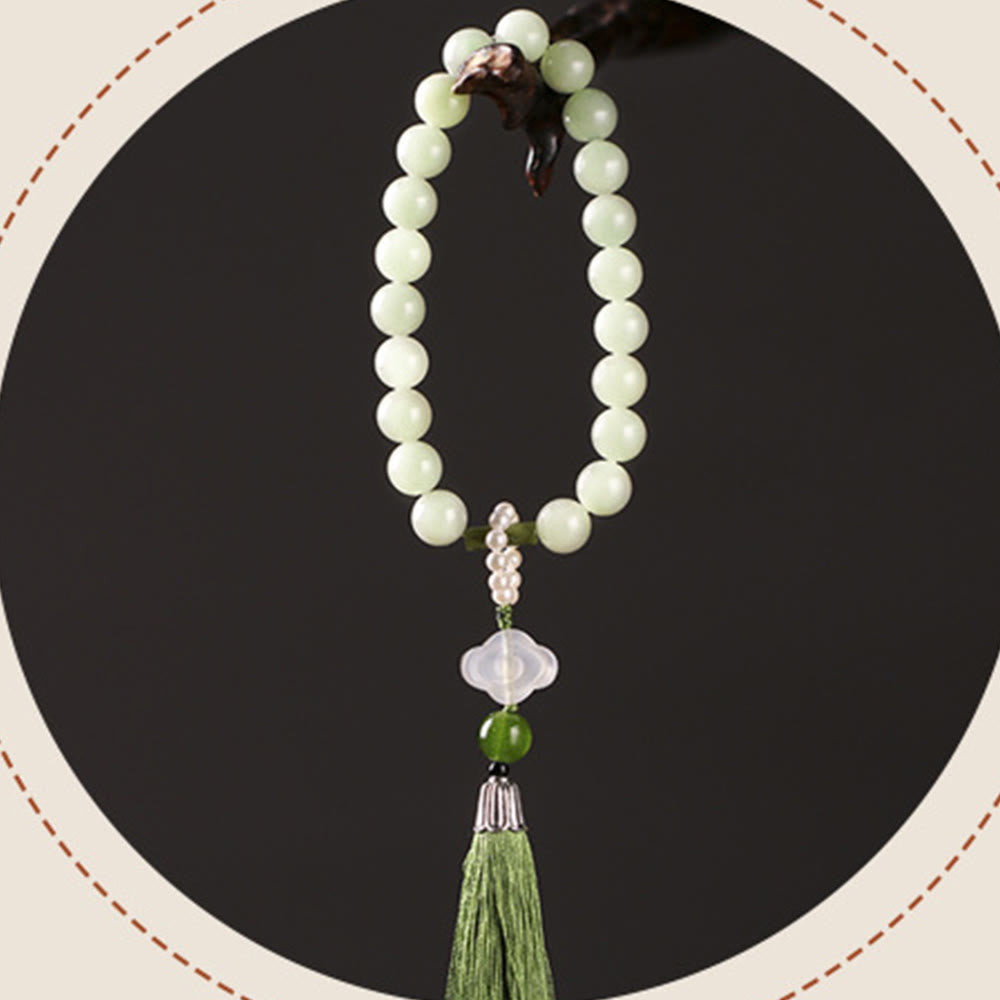Fortune Jewel Green Jade Beads Pearl Prosperity Tassels Wrist Mala