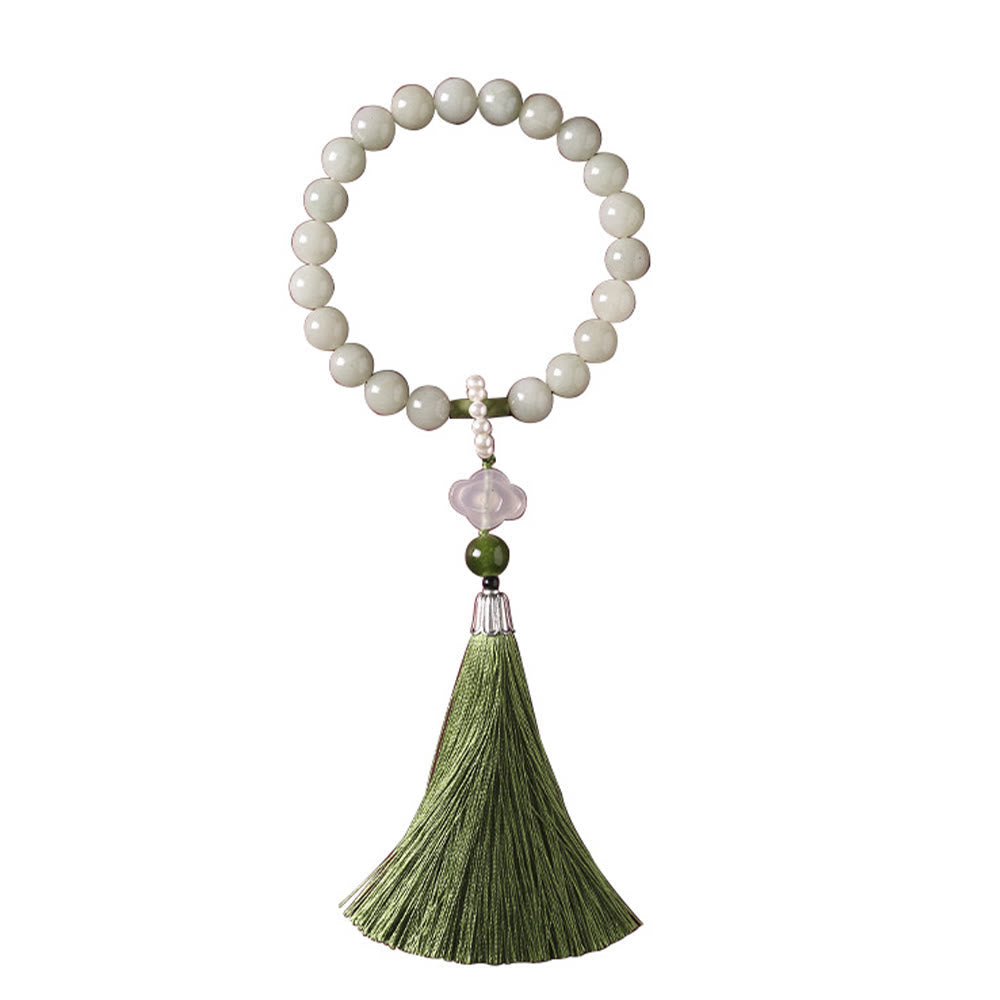 Fortune Jewel Green Jade Beads Pearl Prosperity Tassels Wrist Mala
