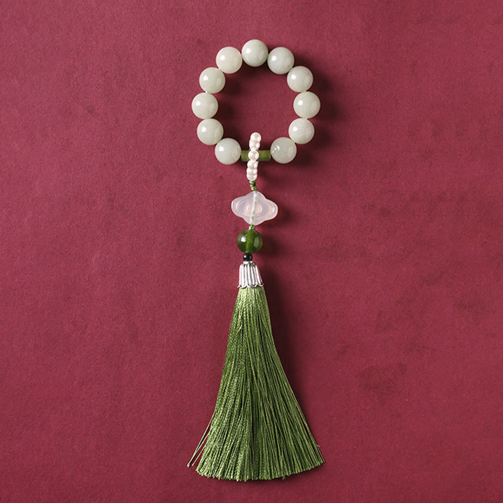 Fortune Jewel Green Jade Beads Pearl Prosperity Tassels Wrist Mala