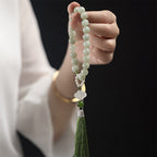Fortune Jewel Green Jade Beads Pearl Prosperity Tassels Wrist Mala